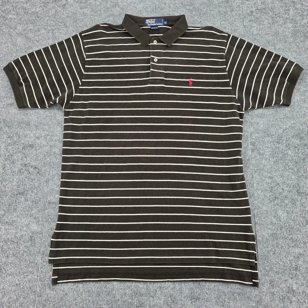 Polo Ralph Lauren Mens XL Black White Striped Short Sleeve Cotton Polo Shirt
